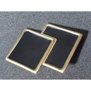 Vintage Monet Black Enamel Gold Squares Pin Brooch